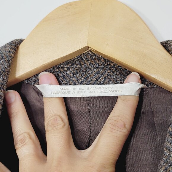 Perry Ellis Brown Grey Tweed 100% Wool Professor Business Casual Blazer Size 42 - Picture 8 of 14